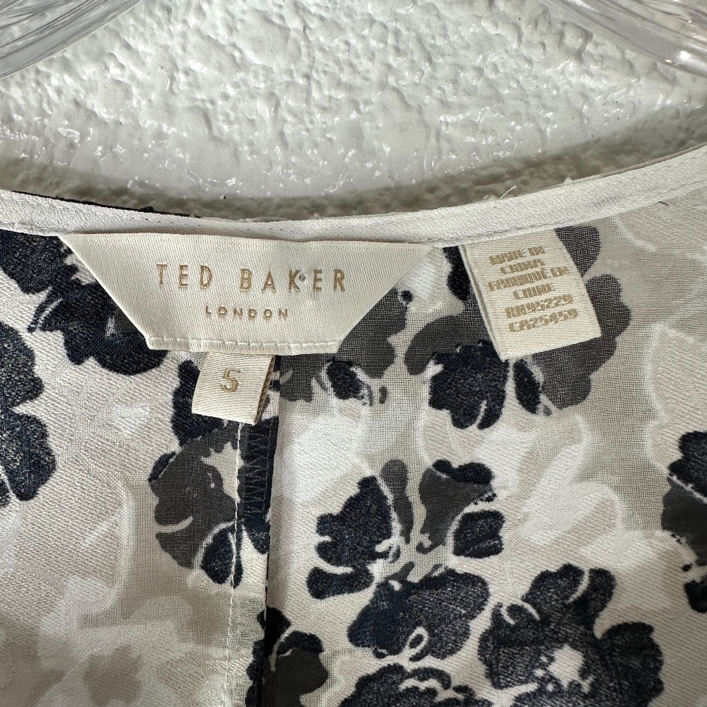 TED BAKER Black Felici Floral Ruched Mini Dress SZ 5 12 US - Picture 3 of 6